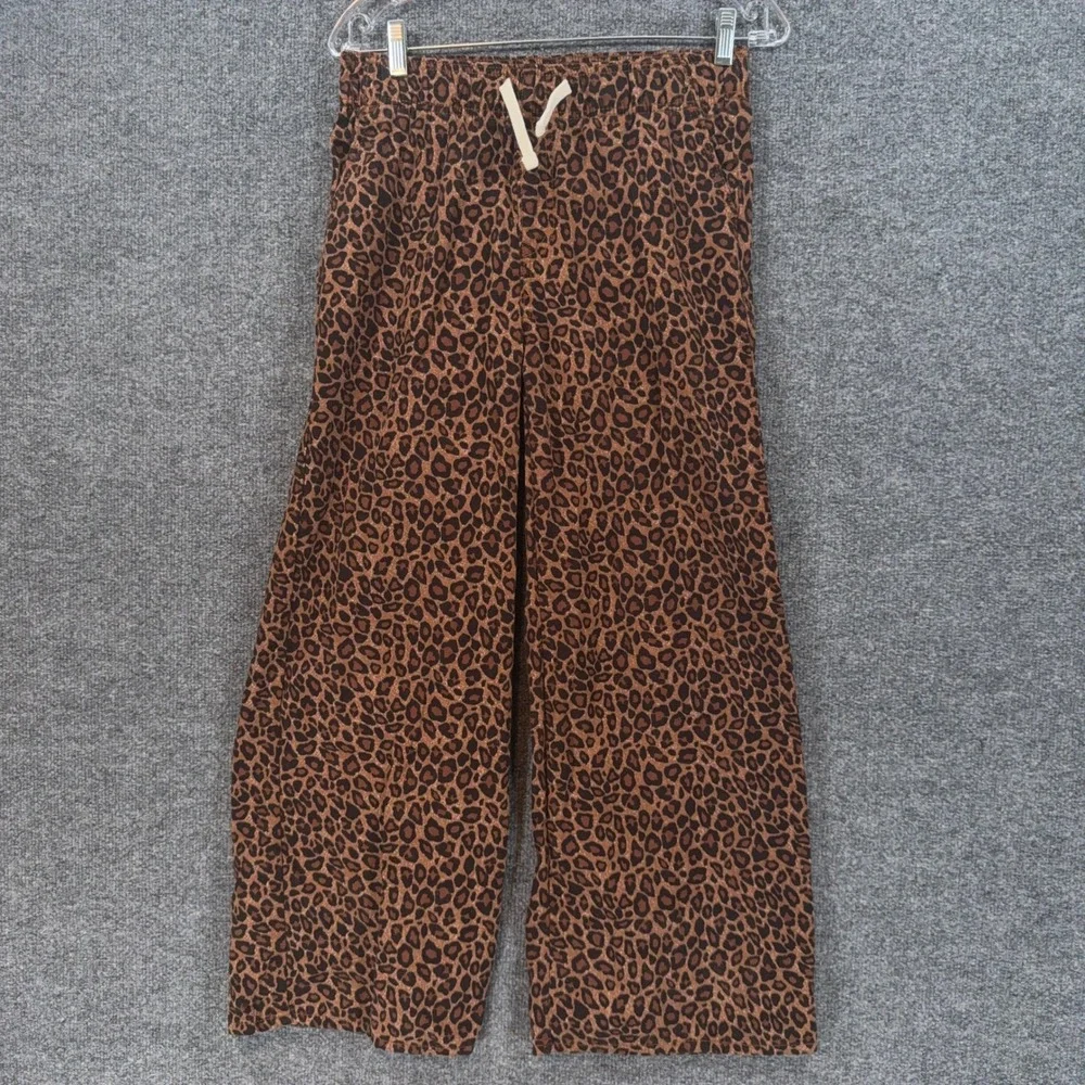 Old Navy Pants Girls XL Brown Leopard Youth Wide Leg High Rise Cotton Casual